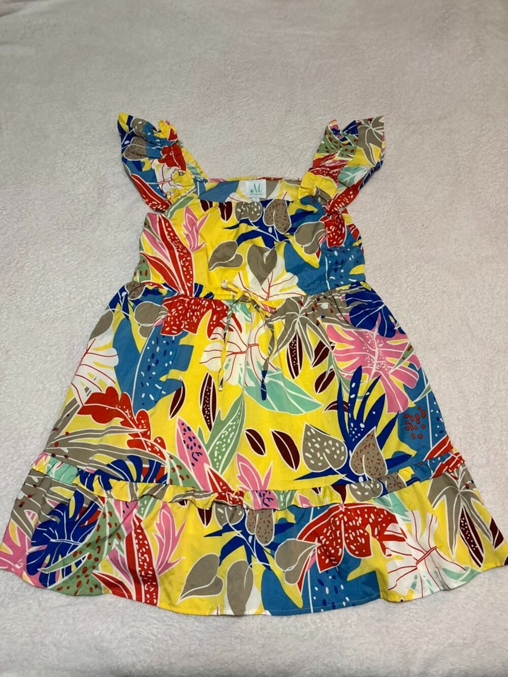 Shop The Mint Yellow Tropical Floral Ruffle Sleeve Tiered Mini Dress Small